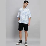 Handmade Floral Print Loose Shirt Light Blue - Image 6