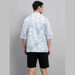 Handmade Floral Print Loose Shirt Light Blue - Image 7