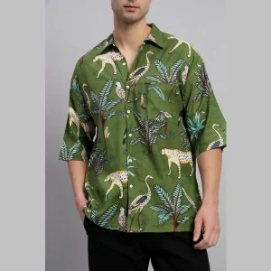 Handmade Green Forest Printed Cotton Shirts - Image 8