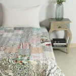 Handmade Patchwork Kantha Quilt Twin Size White Cotton Bedspread - Image 2