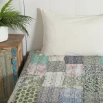 Handmade Patchwork Kantha Quilt Twin Size White Cotton Bedspread - Image 3