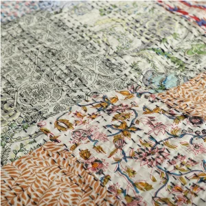 Handmade Patchwork Kantha Quilt Twin Size White Cotton Bedspread - Image 4