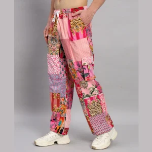 Handmade Pink Patchwork Baggy Pants For Men's - Image 5