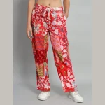 Handmade Red Patchwork Cotton Baggy Trousers - Image 3