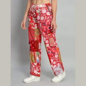 Handmade Red Patchwork Cotton Baggy Trousers - Image 4