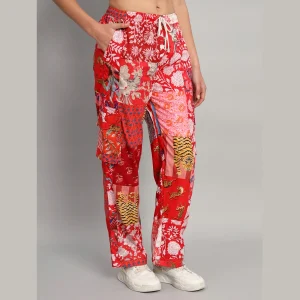 Handmade Red Patchwork Cotton Baggy Trousers - Image 5