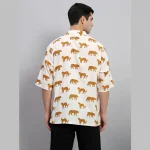 Handmade White Panther Print Cotton Loose Shirts - Image 9
