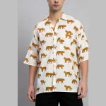 Handmade White Panther Print Cotton Loose Shirts - Image 8