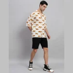 Handmade White Panther Print Cotton Loose Shirts - Image 5