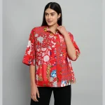 Indian Cotton Red Patchwork Women Shirts - Image 2