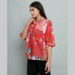 Indian Cotton Red Patchwork Women Shirts - Image 6