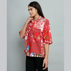 Indian Cotton Red Patchwork Women Shirts - Image 6