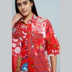 Indian Cotton Red Patchwork Women Shirts - Image 3