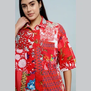 Indian Cotton Red Patchwork Women Shirts - Image 3