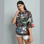 Indian Handmade Black Patchwork Cotton Shirt - Image 6