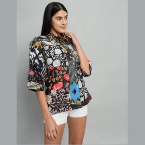 Indian Handmade Black Patchwork Cotton Shirt - Image 5