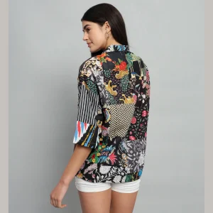 Indian Handmade Black Patchwork Cotton Shirt - Image 7