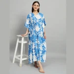 Indian Handmade Blue Floral Print Women Long Kaftans