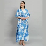 Indian Handmade Blue Floral Print Women Long Kaftans - Image 2