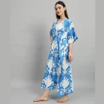 Indian Handmade Blue Floral Print Women Long Kaftans - Image 3