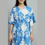 Indian Handmade Blue Floral Print Women Long Kaftans - Image 5