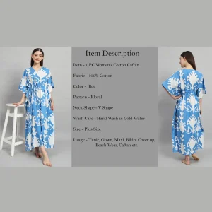 Indian Handmade Blue Floral Print Women Long Kaftans - Image 7