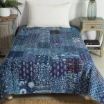 Indian Indigo Blue Kantha Quilt Patchwork Bedspread