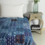 Indian Indigo Blue Kantha Quilt Patchwork Bedspread - Image 2