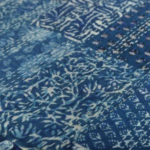 Indian Indigo Blue Kantha Quilt Patchwork Bedspread - Image 3