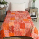 Indian Twin Kantha Quilt Orange Patchwork Cotton Gudari
