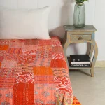 Indian Twin Kantha Quilt Orange Patchwork Cotton Gudari - Image 2