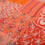 Indian Twin Kantha Quilt Orange Patchwork Cotton Gudari - Image 4