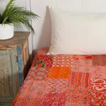 Indian Twin Kantha Quilt Orange Patchwork Cotton Gudari - Image 3