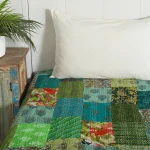 Kantha Quilt Patchwork Bedspread Twin Size Green Gudari - Image 3