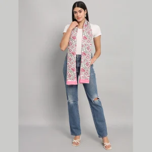 Lightweight And Soft Cotton Scarf Pink Floral Print - Image 3