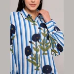Long Puff Sleeve Casual Shirt Blue Floral Printed - Image 5