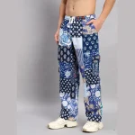 Luxury Blue Patchwork Baggy Trousers Men's Cotton Pants - Image 5