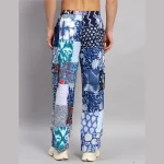 Luxury Blue Patchwork Baggy Trousers Men's Cotton Pants - Image 7