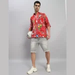 Luxury Red Patchwork Oversized Cotton T Shirt For Men's