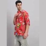 Luxury Red Patchwork Oversized Cotton T Shirt For Men's - Image 6
