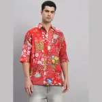 Luxury Red Patchwork Oversized Cotton T Shirt For Men's - Image 2