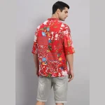 Luxury Red Patchwork Oversized Cotton T Shirt For Men's - Image 7