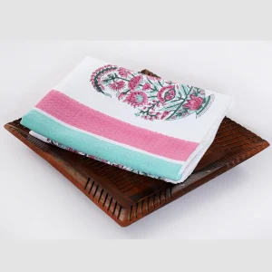 Luxury Soft Cotton Bathroom Towel Hand Block Floral Print - Image 3
