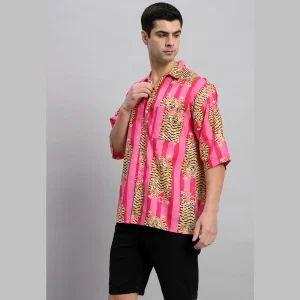 Men Stripes Tiger Oversized Shirt with Patch Pocket - Image 4