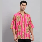 Men Stripes Tiger Oversized Shirt with Patch Pocket - Image 2