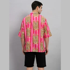 Men Stripes Tiger Oversized Shirt with Patch Pocket - Image 9