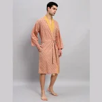 Men's Beige Floral Print Cotton Bathrobe - Image 5