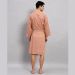 Men's Beige Floral Print Cotton Bathrobe - Image 6