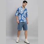Men's Blue Oversized Cotton Shirts Floral Print - Image 6