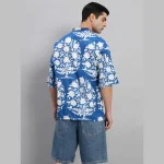 Men's Blue Oversized Cotton Shirts Floral Print - Image 10